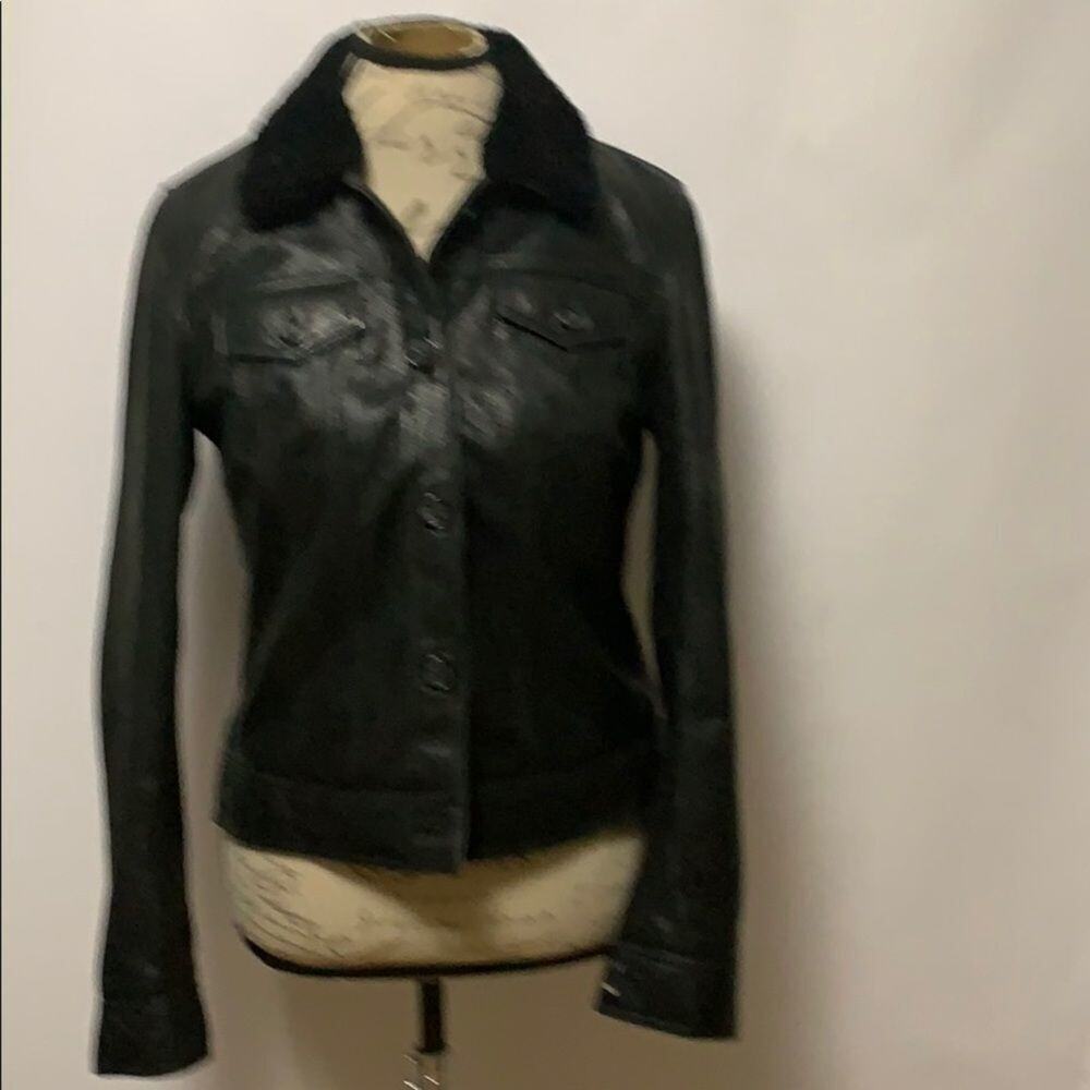 ECRU BLACK LEATHER‎ BOMBER SHORT JACKET SIZE M
